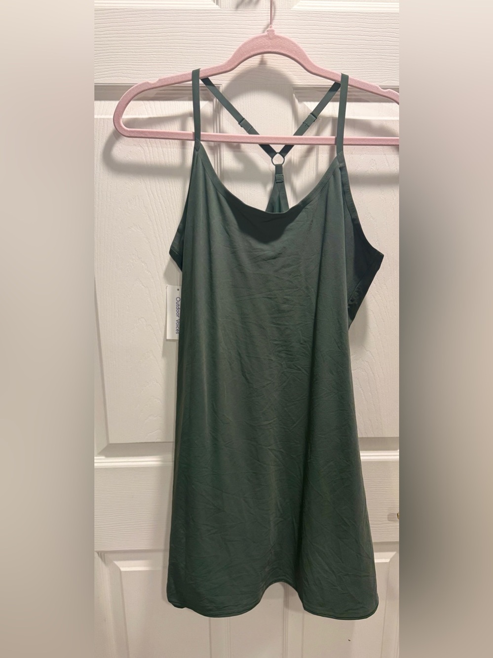 NWT Outdoor Voices Exercise Dress Medium Sage Green Built In Shorts Pockets - Picture 2 of 11